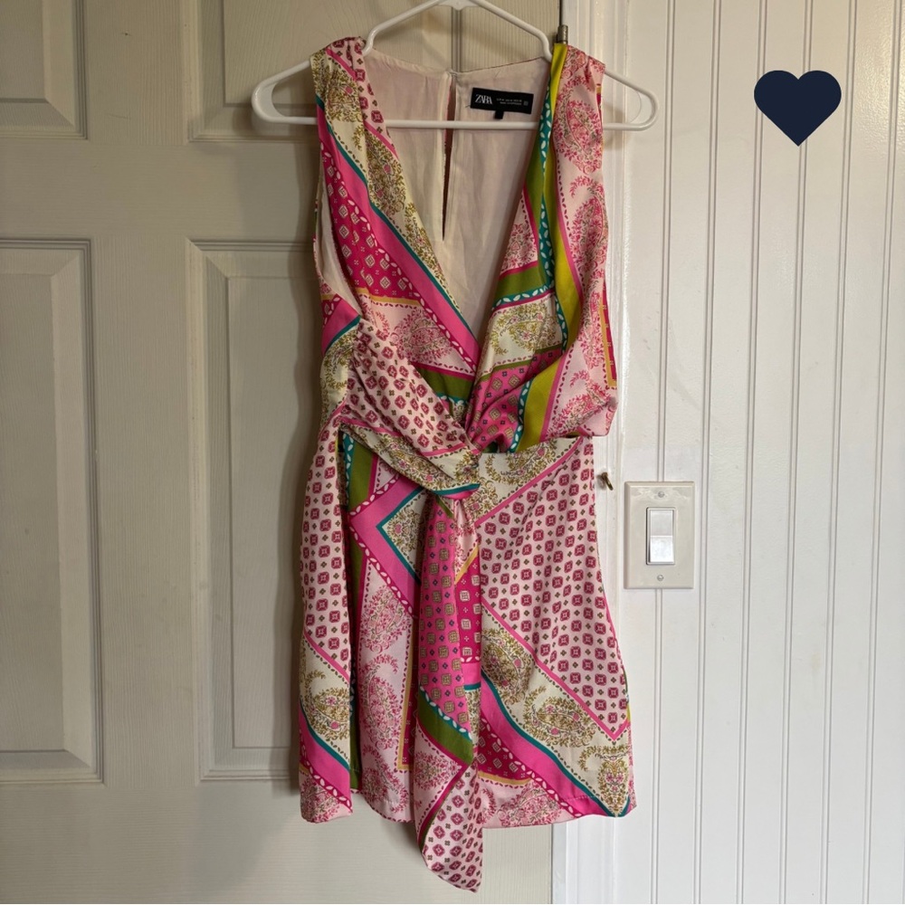 Zara Women’s Pink and Green Patterned Dress